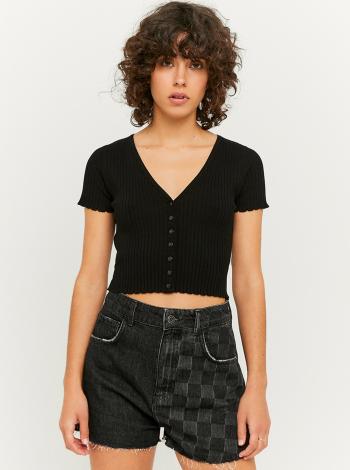 Černý crop top s knoflíky TALLY WEiJL