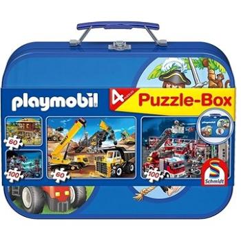 Puzzle Playmobil 4v1 v plechovém kufříku (60,60,100,100 dílků) (4001504555993)