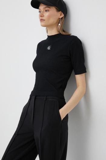 Tričko Calvin Klein Jeans černá barva, s pologolfem