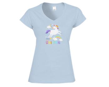 Dámské tričko V-výstřih Flying unicorn