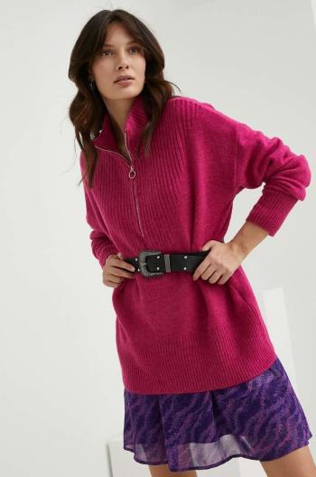 Vlněný svetr Answear Lab dámský, růžová barva, s pologolfem