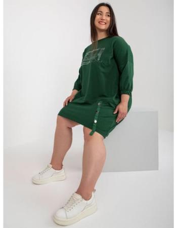 Dámské šaty s 3/4 rukávy plus size AUSTINE tmavě zelené  