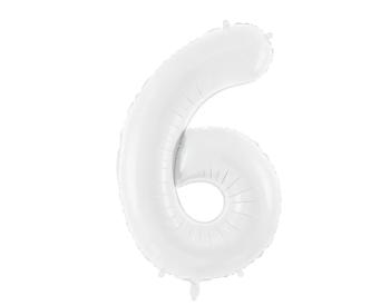 PartyDeco Balónek fóliový narozeninové číslo 6 bílý 86 cm