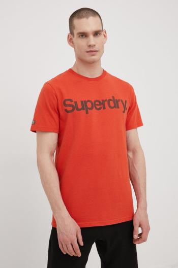 Bavlněné tričko Superdry oranžová barva, s potiskem