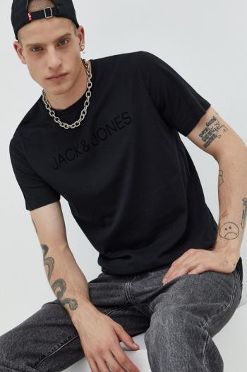 Bavlněné tričko Jack & Jones černá barva, s potiskem