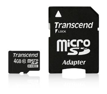 TRANSCEND MicroSDHC karta 4GB Class 10 + adaptér