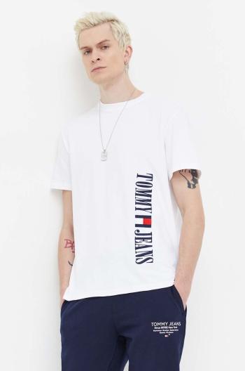 Bavlněné tričko Tommy Jeans bílá barva, s aplikací, DM0DM18295