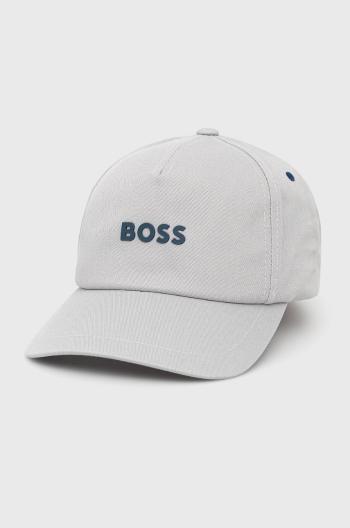 Bavlněná čepice BOSS Boss Casual šedá barva, s aplikací