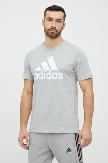 Bavlněné tričko adidas šedá barva, s potiskem