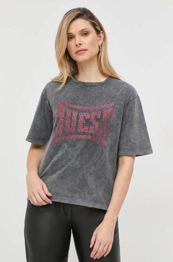 Bavlněné tričko Guess šedá barva