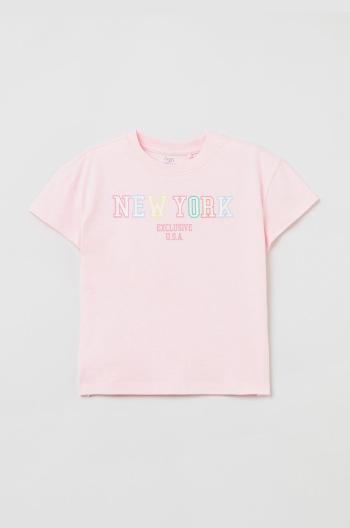 Dětské bavlněné tričko OVS růžová barva