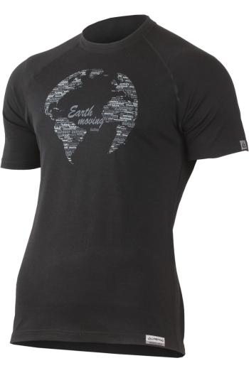 Lasting EARTH 9090 černé pánské vlněné merino triko s tiskem Velikost: XL