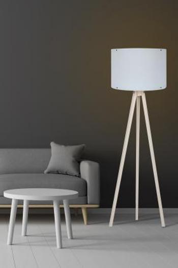 LIAM moderní stojací lampa s dřevěným podstavcem, černá/ořech