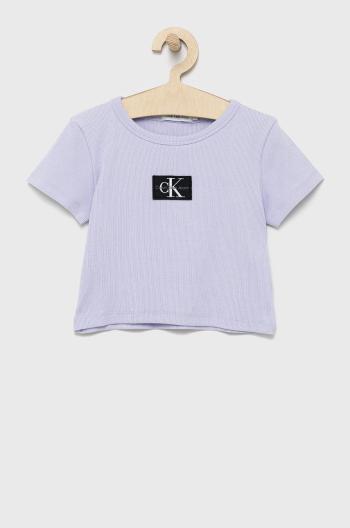 Dětské tričko Calvin Klein Jeans fialová barva