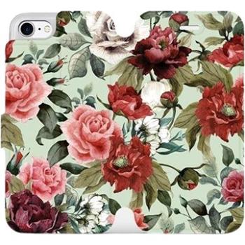 Flipové pouzdro na mobil Apple iPhone 7 - MD06P Růže a květy na světle zeleném pozadí (5903226186174)