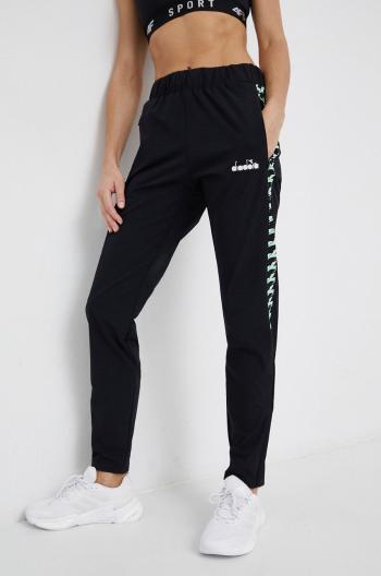 Kalhoty Diadora dámské, černá barva, jednoduché, high waist