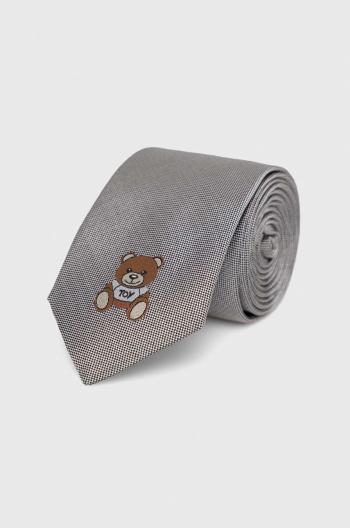 Hedvábná kravata Moschino šedá barva