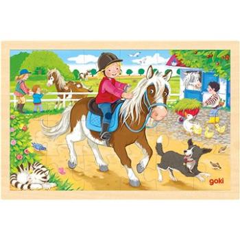 Goki Dřevěné puzzle Farma s poníky 24 dílků (57412)