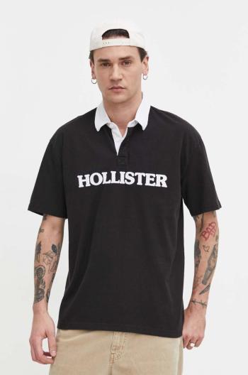 Bavlněné polo tričko Hollister Co. černá barva, s aplikací