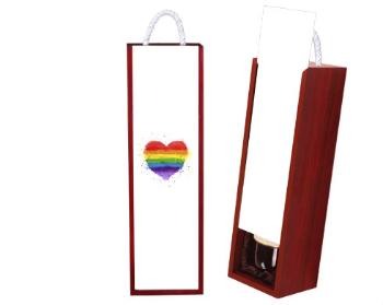 Dřevěná dárková krabička na víno Rainbow heart