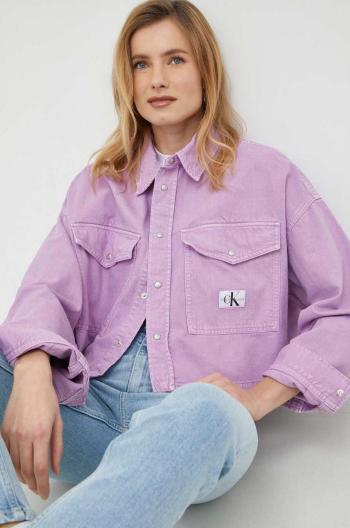 Džínová bunda Calvin Klein Jeans dámská, růžová barva, přechodná, oversize