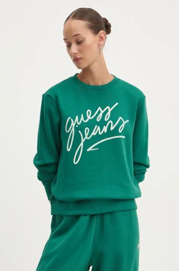 Mikina Guess Jeans dámská, zelená barva, s potiskem, W4BQ17 KC811