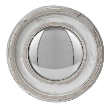 Bílo-šedé antik nástěnné vypouklé dekorační zrcadlo - Ø 23*3 cm 62S247