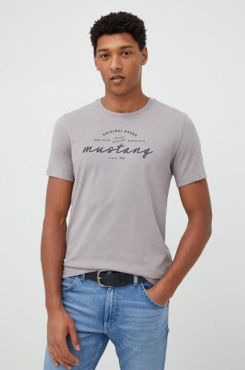Bavlněné tričko Mustang šedá barva
