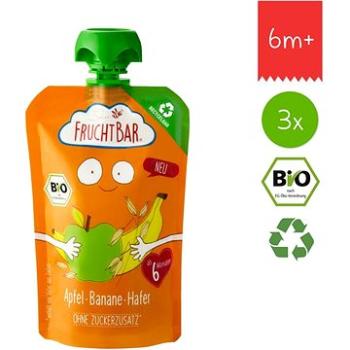 FruchtBar BIO 100% recykovatelná ovocná kapsička s jablkem, pomerančem, banánem a ovsem 3× 100 g (8594205750034)