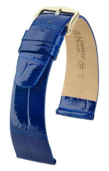 Řemínek Hirsch Prestige 1 alligator - královská modrá, lesk - L - řemínek 18 mm (spona 14 mm)