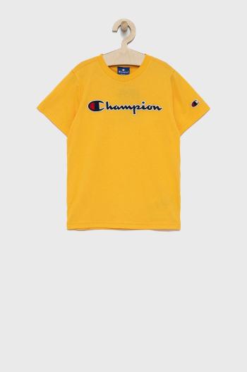 Dětské bavlněné tričko Champion 305770 žlutá barva, s aplikací