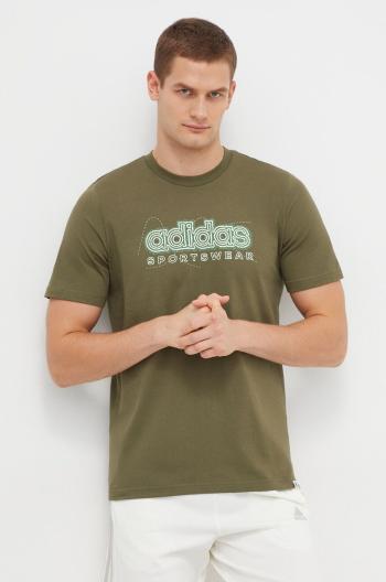 Bavlněné tričko adidas zelená barva, s potiskem, IM8314