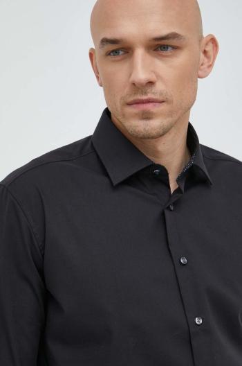 Bavlněné tričko Seidensticker černá barva, slim, s klasickým límcem