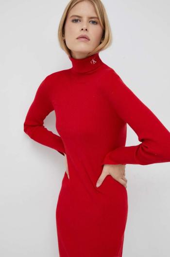 Šaty z vlněné směsi Calvin Klein Jeans červená barva, mini