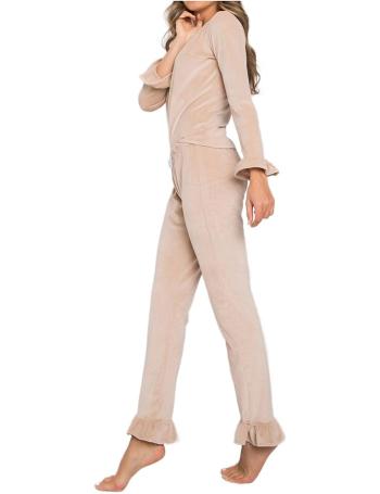 Béžové dámské velurové pyžamo s volánky vel. XL