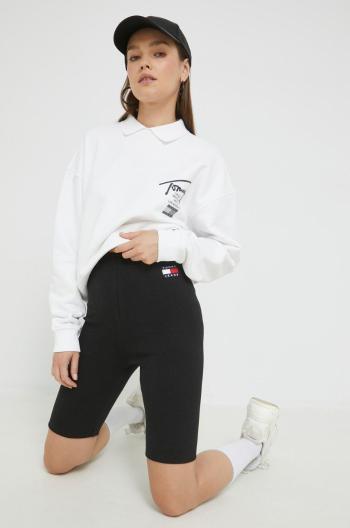 Kraťasy Tommy Jeans dámské, černá barva, s aplikací, high waist