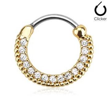 Šperky4U Zlacený piercing do nosu - septum, čiré kamínky - NS0032-C