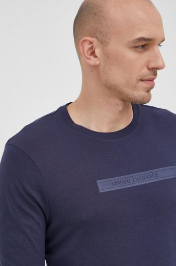 Bavlněné tričko s dlouhým rukávem Armani Exchange tmavomodrá barva, s potiskem
