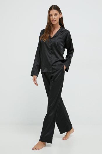 Pyžamová košile Juicy Couture Paquita dámská, černá barva, saténový