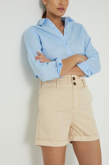 Džínové šortky Medicine dámské, béžová barva, hladké, high waist