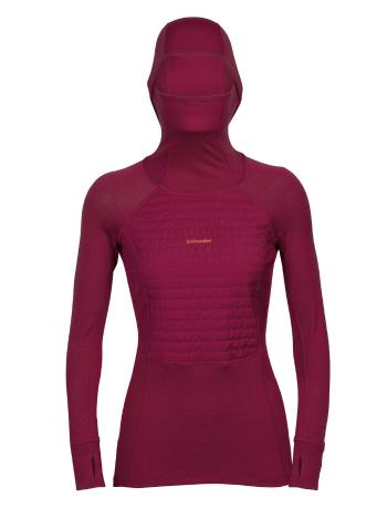 dámská merino mikina, kapuce ICEBREAKER Wmns ZoneKnit Insulated LS Hoodie, Cherry (vzorek) velikost: S