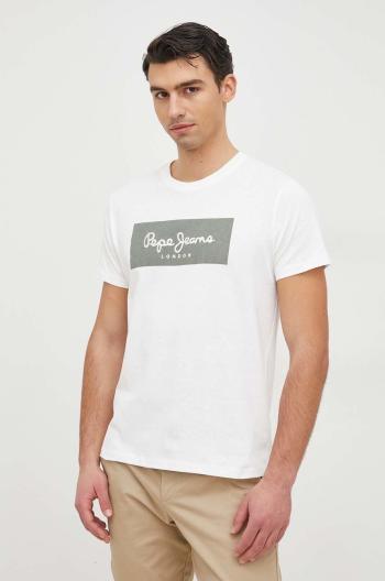 Bavlněné tričko Pepe Jeans Aaron bílá barva, s potiskem