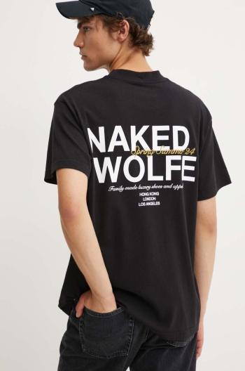 Bavlněné tričko Naked Wolfe černá barva, s potiskem, classic.tee