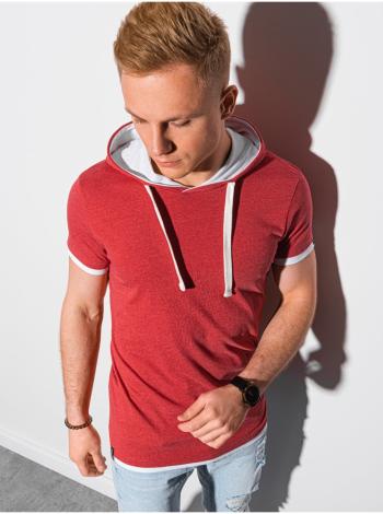 Pánské tričko s kapucí S1376 - červená šedá