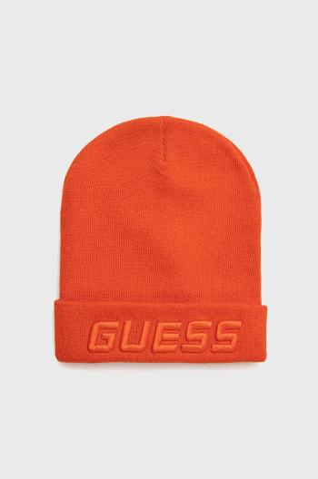 Čepice Guess oranžová barva, z husté pleteniny