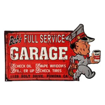 Červená kovová nástěnná cedule Bob´s Garage - 50*1*30 cm 6Y4895