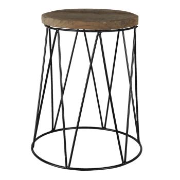 Dřevěno-kovový dekorační antik stolík na květinu - Ø 23*28 cm 64941