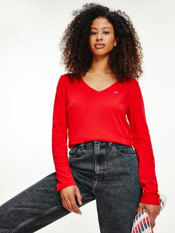 Tommy Jeans dámské červené triko LONGSLEEVE - XS (XNL)