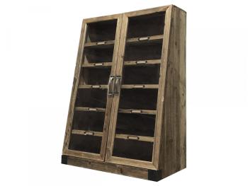 Nástěnná dřevěná skříňka s policemi a prosklenými dveřmi Cani - 52*27*72cm 40018200 (40182-00)