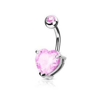 Šperky4U Piercing do pupíku srdce, růžový kámen 10 mm - WP01043-P